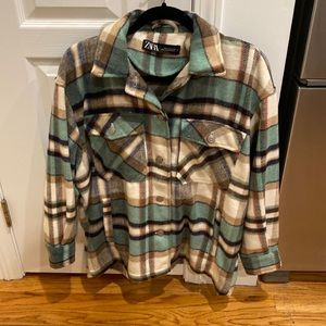 Zara womens flannel shacket size small shirt plaid